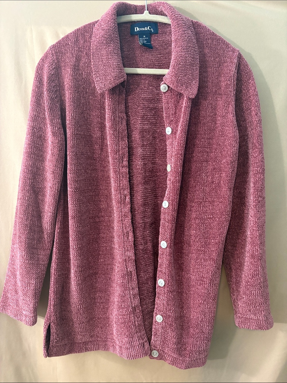 Denim&Co Dusty Rose Chenille Button-Up Cardigan